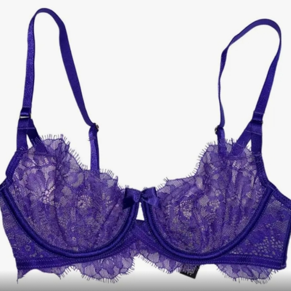 Victoria's Secret Very Sexy Indigo Purple Sheer Lace Unlined Demi Bra 36B